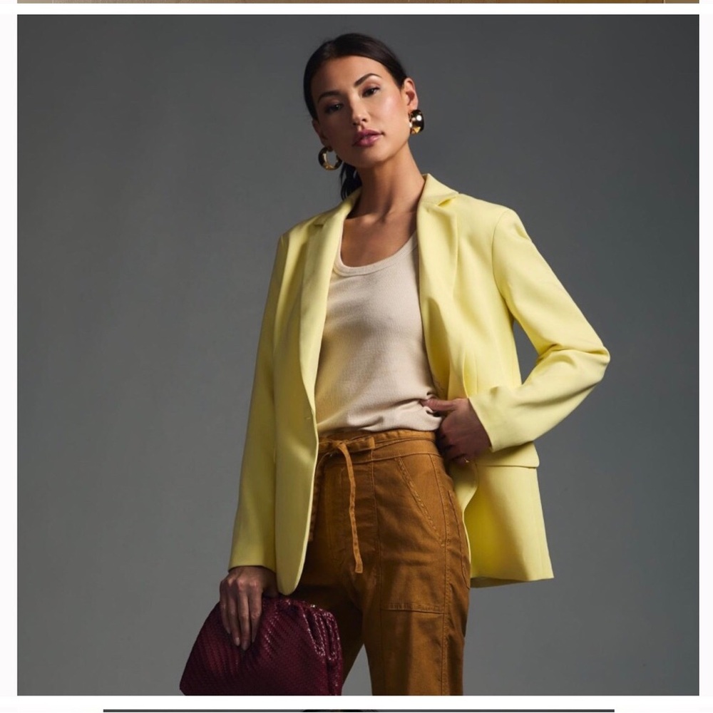 MAEVE LONG SLEEVE NOTCH LAPEL BREASTED YELLOW BLAZER/SIZE X-SMALL(NWT)